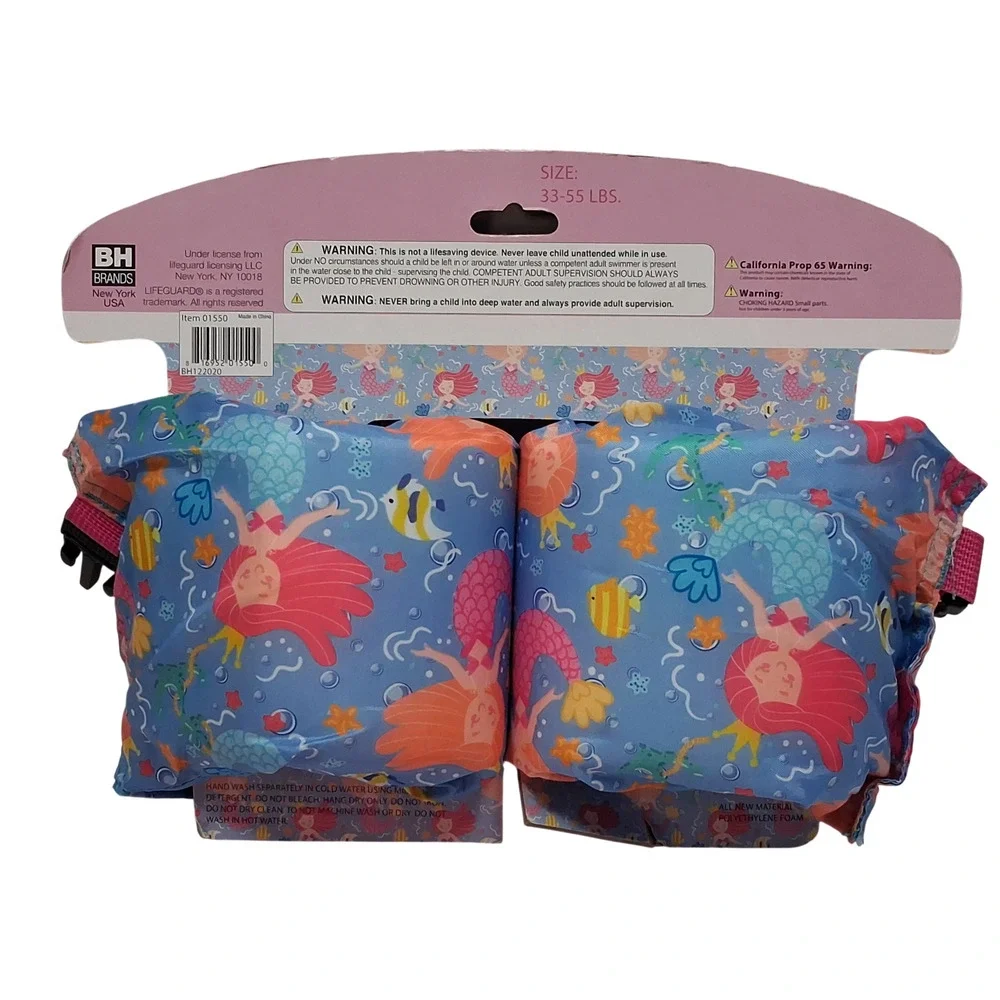 Lifeguard Kids Swim Float Vest Arm Bands 33-55 lbs Mermaid 3pc Set New